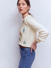 Boden Cream Valeria Crochet Trim Jumper - Image 6 of 8