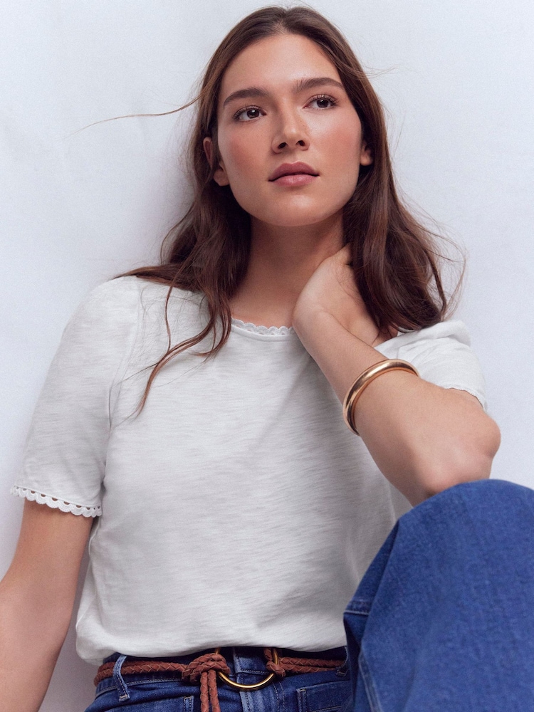 Boden White Ali Scallop T-Shirt - Image 1 of 5