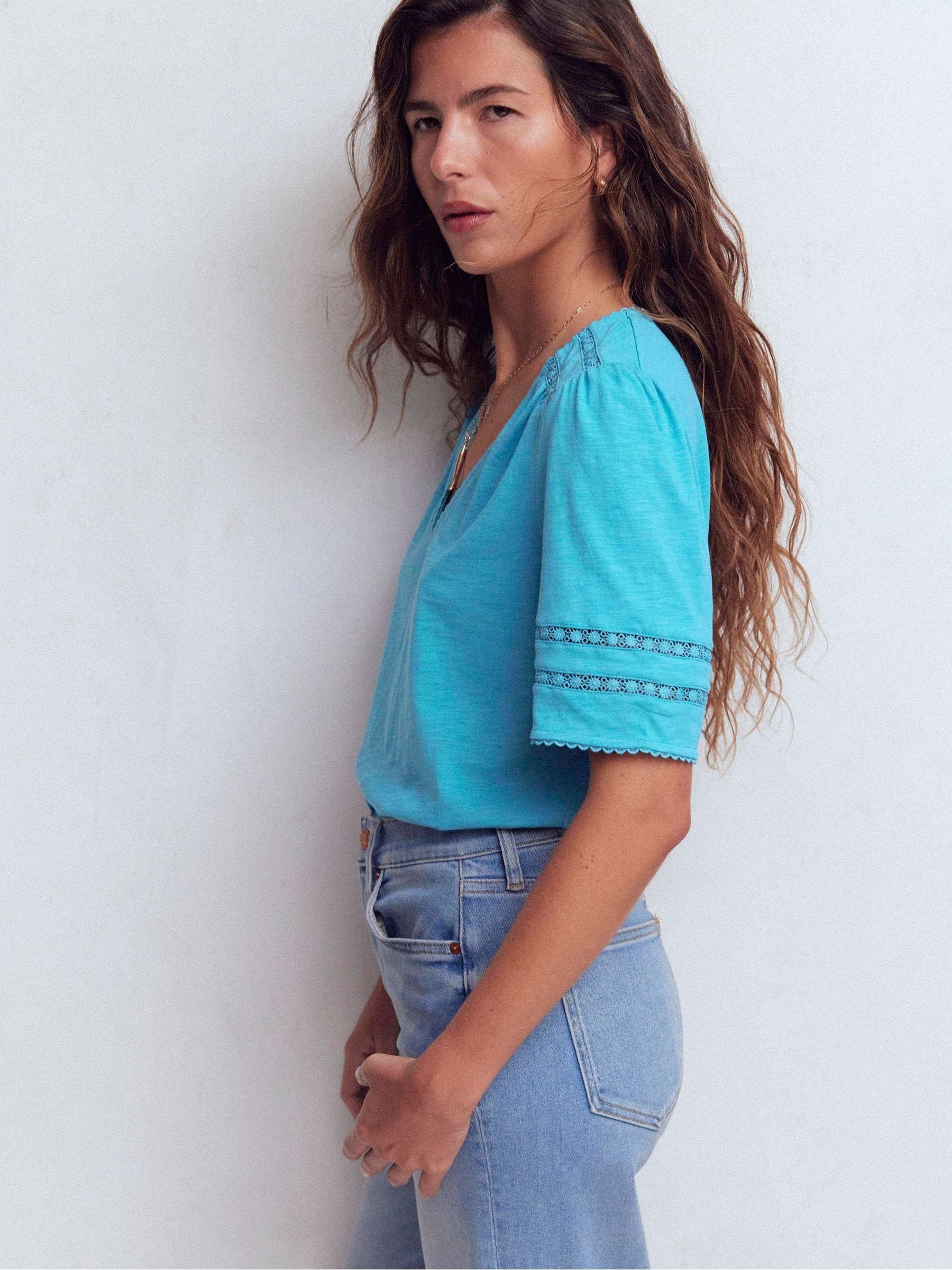 Buy Boden Blue Poppy Trim V-Neck T-Shirt from Next USA