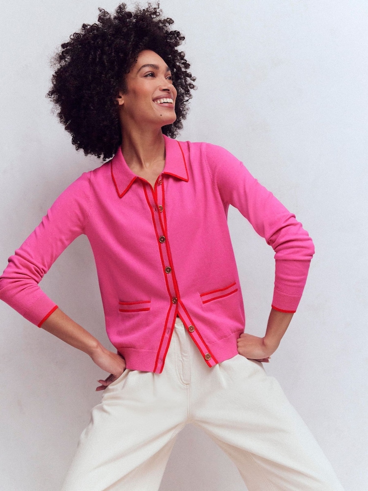 Boden Pink Liz Knitted Collared Cardigan - Image 1 of 6 Boden Pink Liz Knitted Collared Cardigan - Image 1 of 6