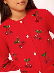レッド チェリー - Lipsy Sequin Embellished Knit Cardigan (5-16yrs) - 画像 3 / 4