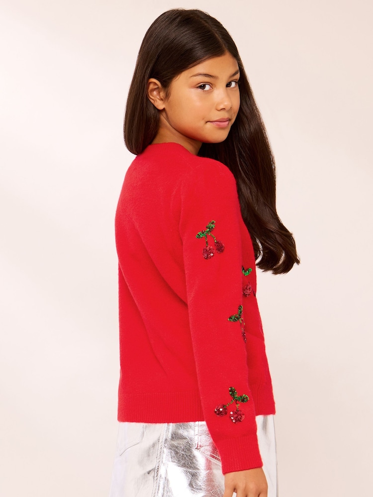 レッド チェリー - Lipsy Sequin Embellished Knit Cardigan (5-16yrs) - 画像 4 / 4