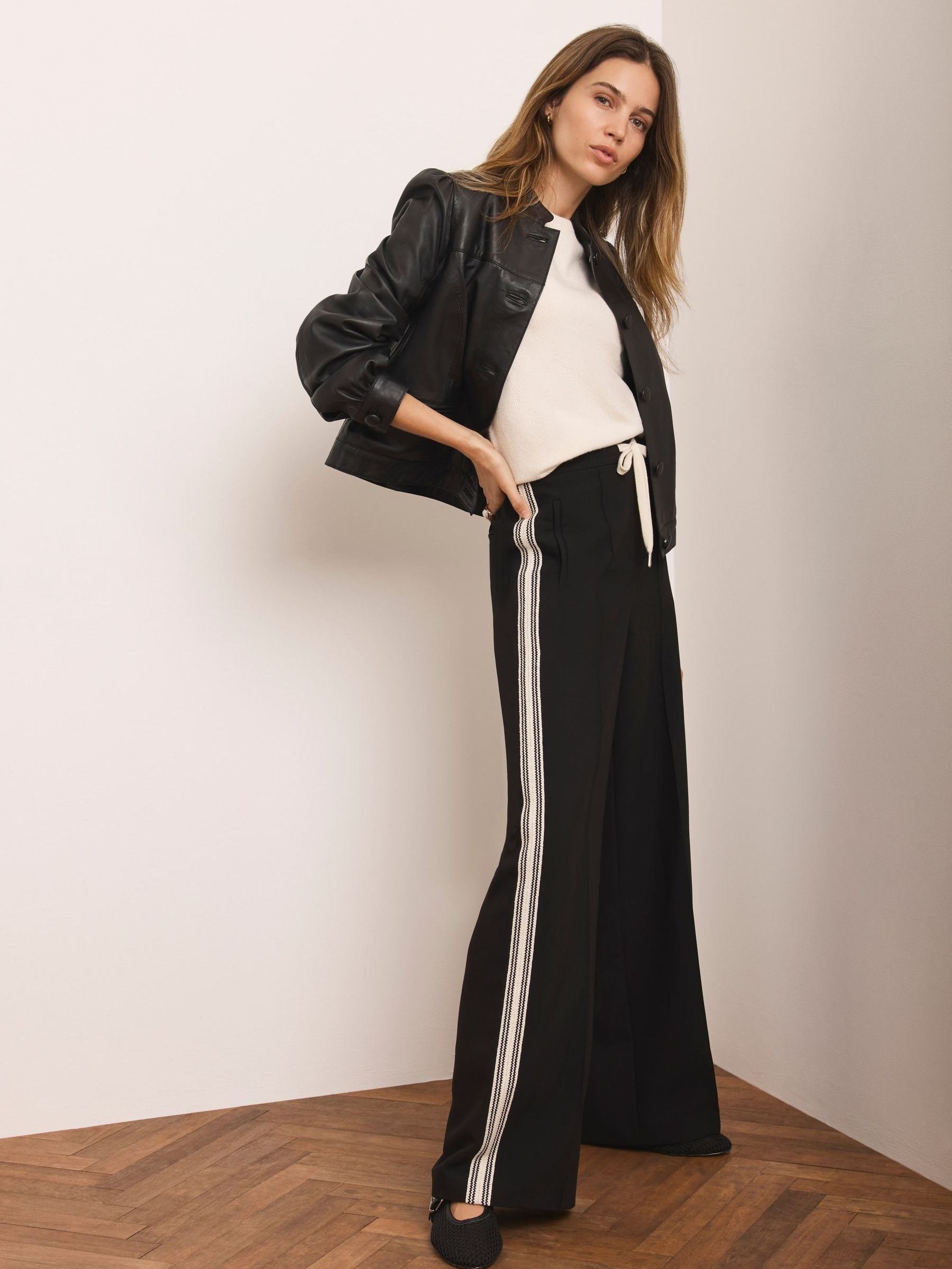 Buy Mint Velvet Black Crochet Side Stripe Wide Trousers from Next USA