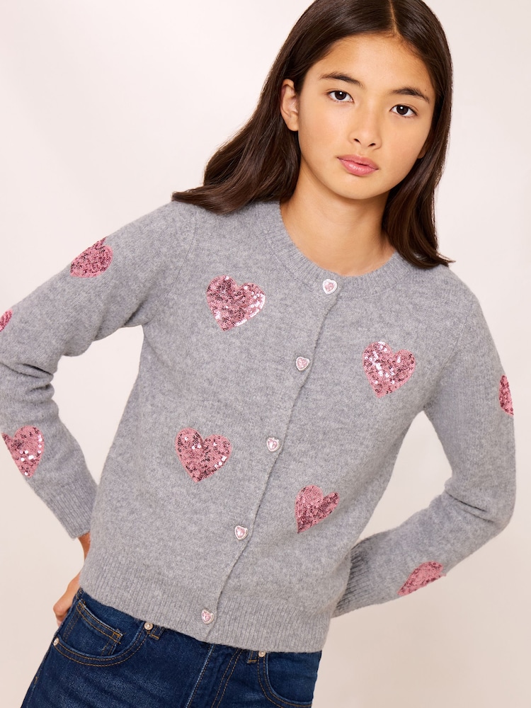 グレー ハート - Lipsy Sequin Embellished Knit Cardigan (5-16yrs) - 画像 1 / 5