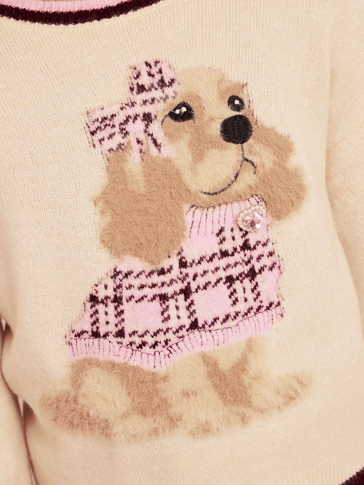 Lipsy Cream Tipped Knit Dog Jumper (5-16yrs) - Image 2 of 5 Lipsy Cream Tipped Knit Dog Jumper (5-16yrs) - Image 2 of 5