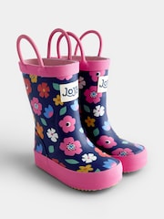 JoJo Maman Bébé Navy Blue Floral Handle Wellies - Image 1 of 4