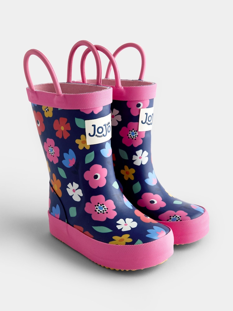 JoJo Maman Bébé Navy Blue Floral Handle Wellies - Image 1 of 4 JoJo Maman Bébé Navy Blue Floral Handle Wellies - Image 1 of 4