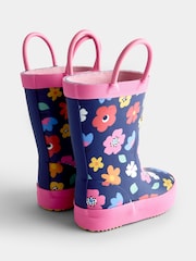 JoJo Maman Bébé Navy Blue Floral Handle Wellies - Image 2 of 4