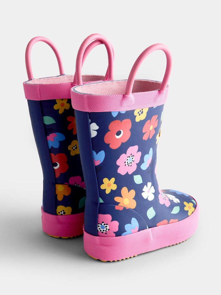 JoJo Maman Bébé Navy Blue Floral Handle Wellies - Image 2 of 4 JoJo Maman Bébé Navy Blue Floral Handle Wellies - Image 2 of 4