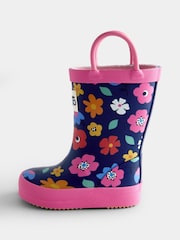 JoJo Maman Bébé Navy Blue Floral Handle Wellies - Image 3 of 4