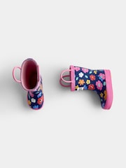 JoJo Maman Bébé Navy Blue Floral Handle Wellies - Image 4 of 4