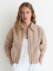 Reiss Neutral Lottie Suede Petite Suede Cropped Bomber Jacket - Image 3 of 8