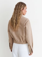 Reiss Neutral Lottie Suede Petite Suede Cropped Bomber Jacket - Image 6 of 8