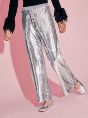 Lipsy Silver Sequin Party Trousers (5-14yrs) - Image 1 of 5