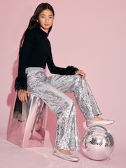 Lipsy Silver Sequin Party Trousers (5-14yrs) - Image 3 of 5
