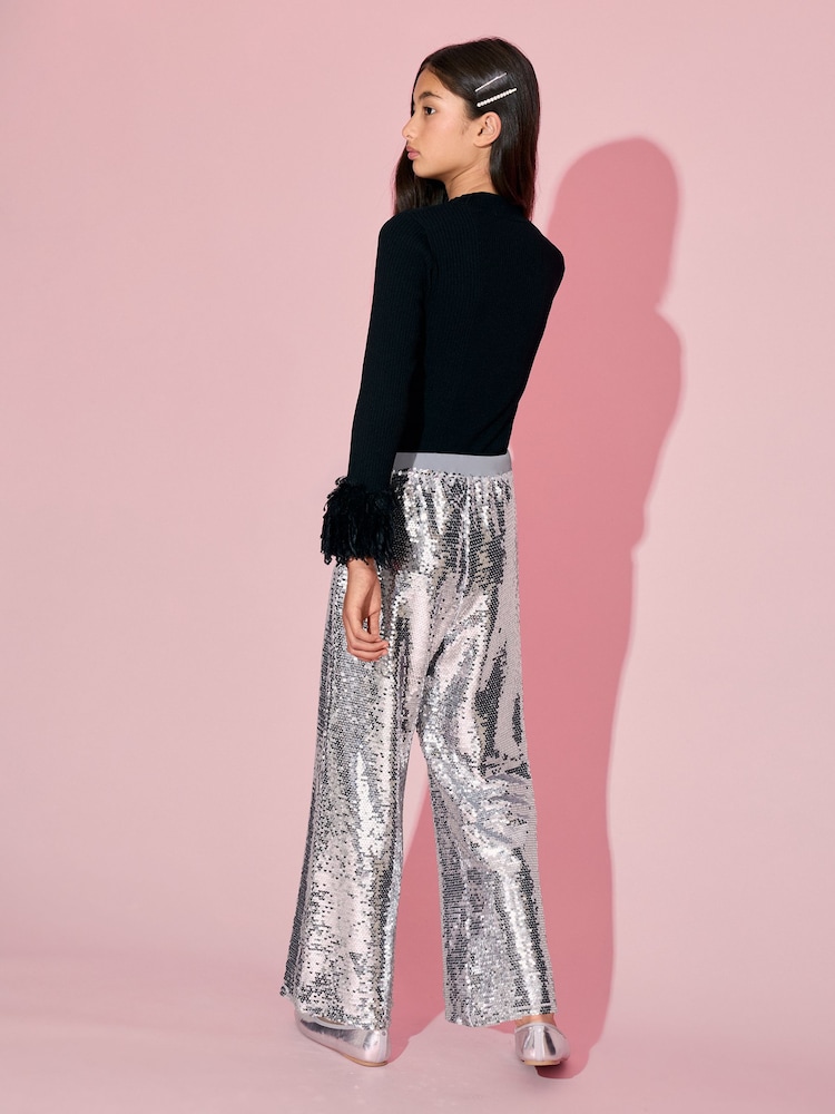 Lipsy Silver Sequin Party Trousers (5-14yrs) - Image 5 of 5 Lipsy Silver Sequin Party Trousers (5-14yrs) - Image 5 of 5