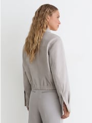 Reiss Light Grey Lottie Suede Suede Cropped Bomber Jacket - Image 4 of 5