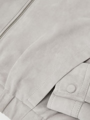 Reiss Light Grey Lottie Suede Suede Cropped Bomber Jacket - Image 5 of 5