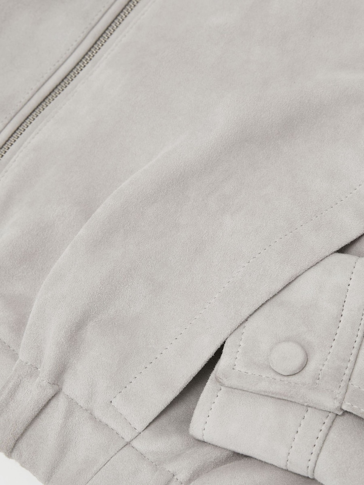 Reiss Light Grey Lottie Suede Suede Cropped Bomber Jacket - Image 5 of 5