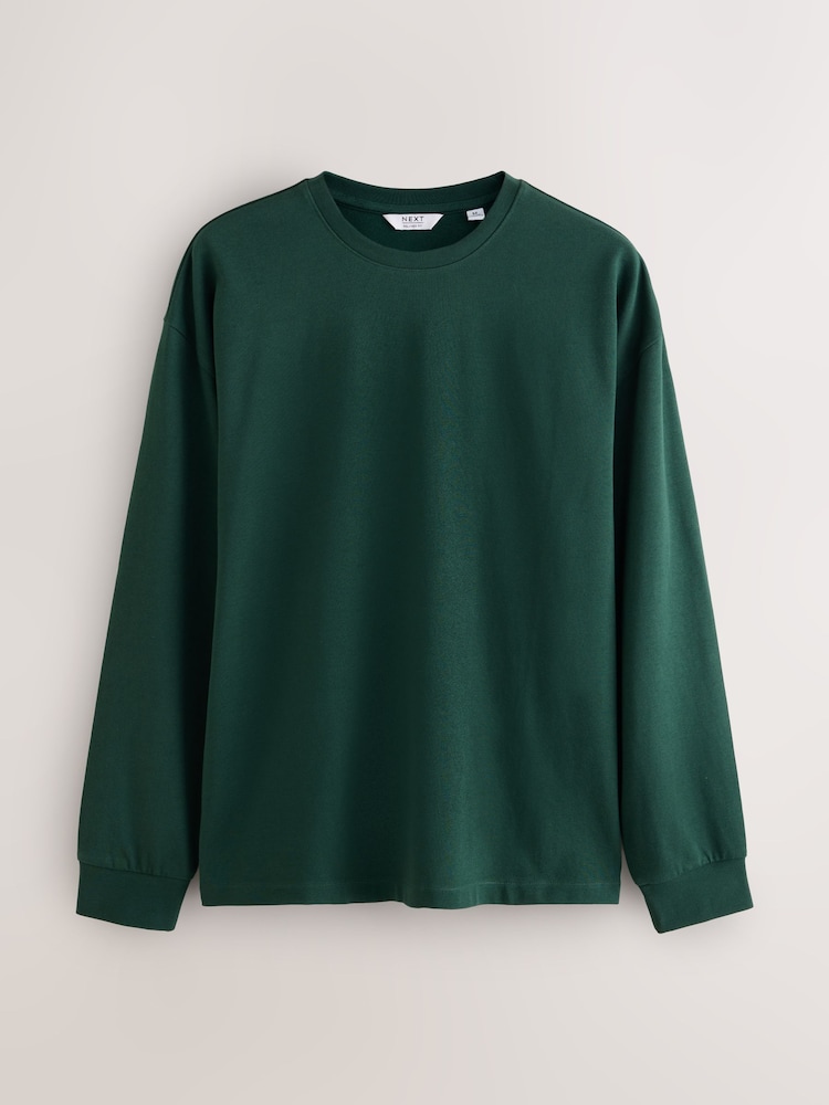Green Relaxed Fit Heavyweight Long Sleeve T-Shirt - Image 1 of 3 Green Relaxed Fit Heavyweight Long Sleeve T-Shirt - Image 1 of 3