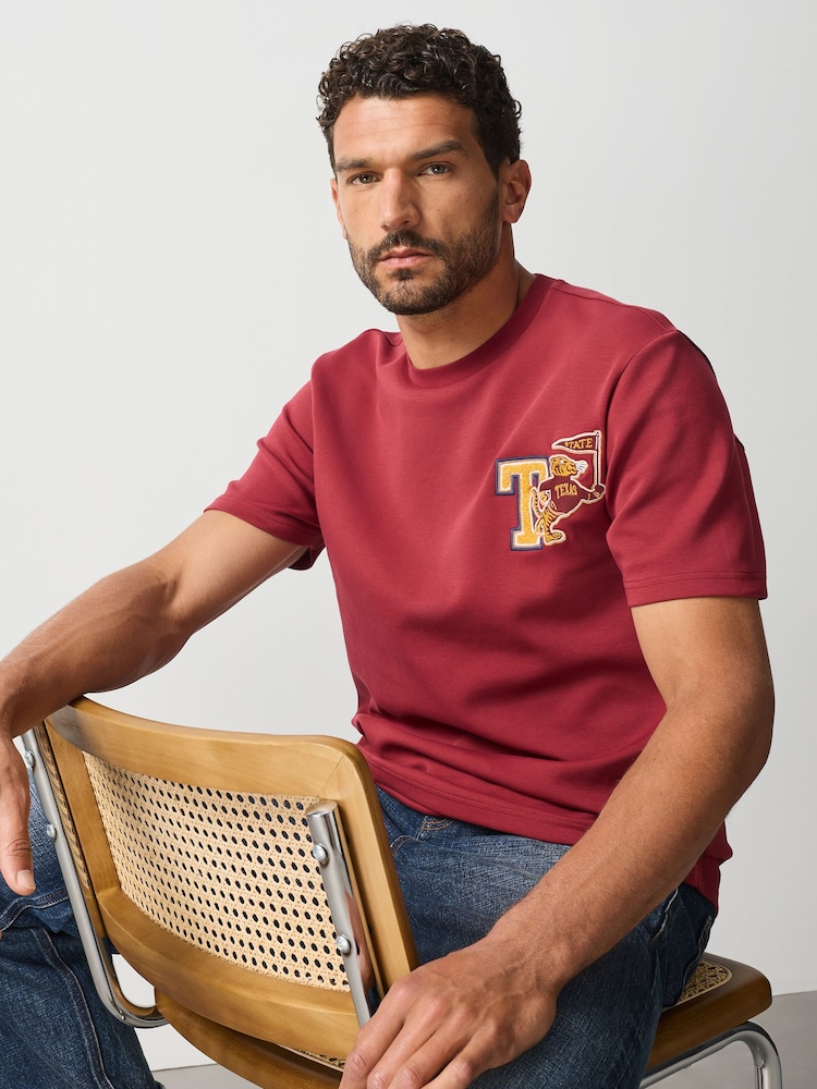 Red Varsity Badge Regular Fit Motionflex Soft Heavyweight T-Shirt - Image 1 of 5