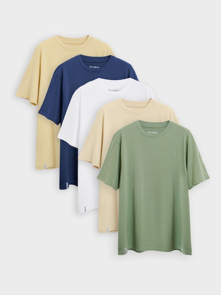 Threadbare Blue Cotton Crew Neck T-Shirts 5 Pack - Image 1 of 5 Threadbare Blue Cotton Crew Neck T-Shirts 5 Pack - Image 1 of 5