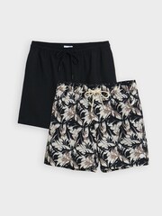 Threadbare Cream Leaf Print Seersucker Swim Shorts 2 Pack - Image 1 of 5