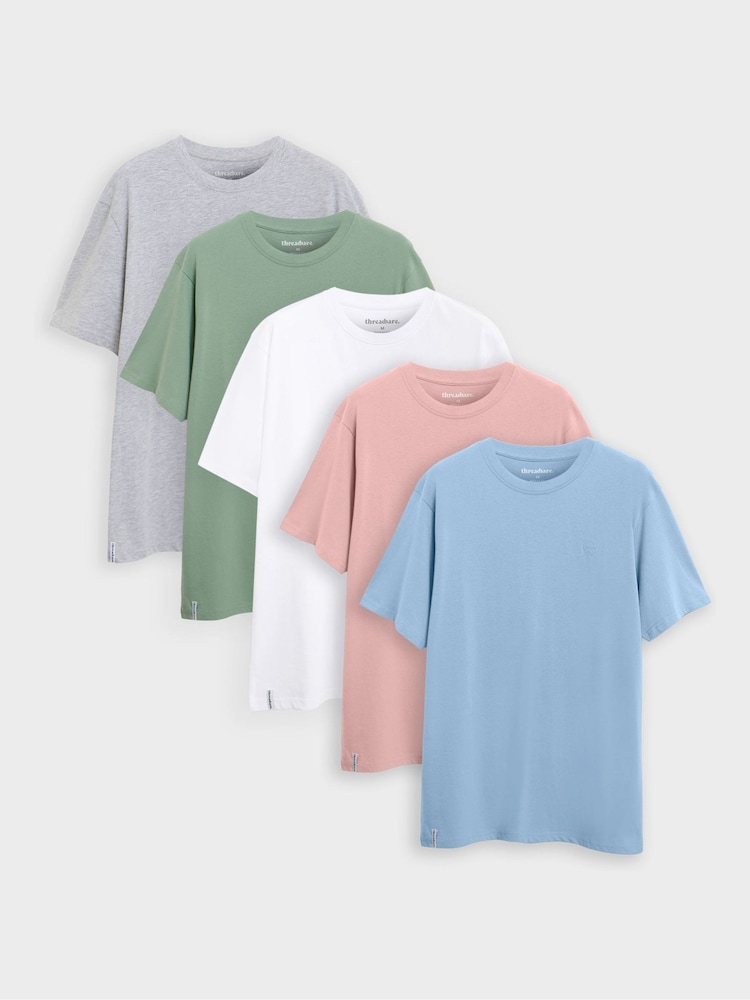 Threadbare White Cotton Crew Neck T-Shirts 5 Pack - Image 1 of 6 Threadbare White Cotton Crew Neck T-Shirts 5 Pack - Image 1 of 6