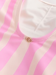 Pink/Cream Stripe Beaded Embellished Tummy Control Scoop Swimsuit - Image 10 of 10