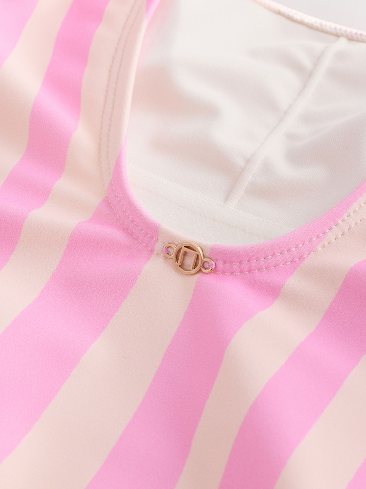 Pink/Cream Stripe Beaded Embellished Tummy Control Scoop Swimsuit - Image 10 of 10 Pink/Cream Stripe Beaded Embellished Tummy Control Scoop Swimsuit - Image 10 of 10