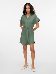 VERO MODA Green Short Sleeve Shirt Dress - Image 1 of 4