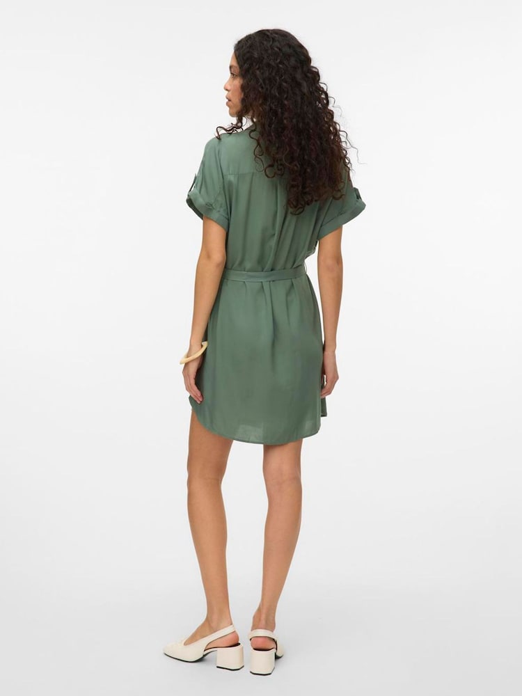 VERO MODA Green Short Sleeve Shirt Dress - Image 2 of 4