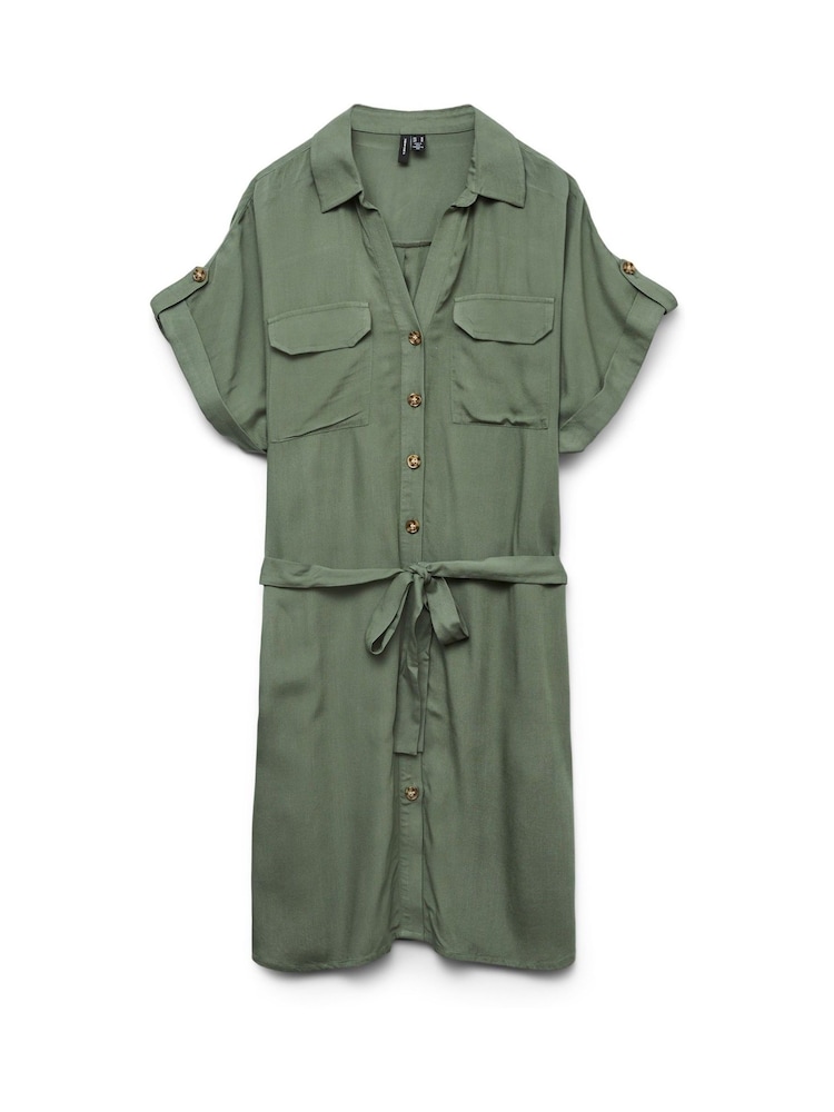 VERO MODA Green Short Sleeve Shirt Dress - Image 5 of 5 VERO MODA Green Short Sleeve Shirt Dress - Image 5 of 5