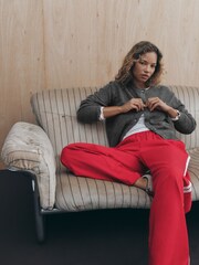 self. Charcoal Grey Knitted Collarless Cardigan - Image 4 of 9