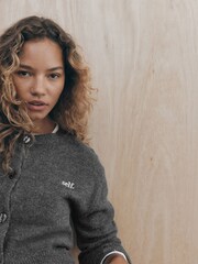 self. Charcoal Grey Knitted Collarless Cardigan - Image 6 of 9