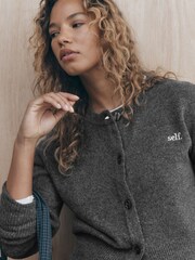 self. Charcoal Grey Knitted Collarless Cardigan - Image 9 of 9