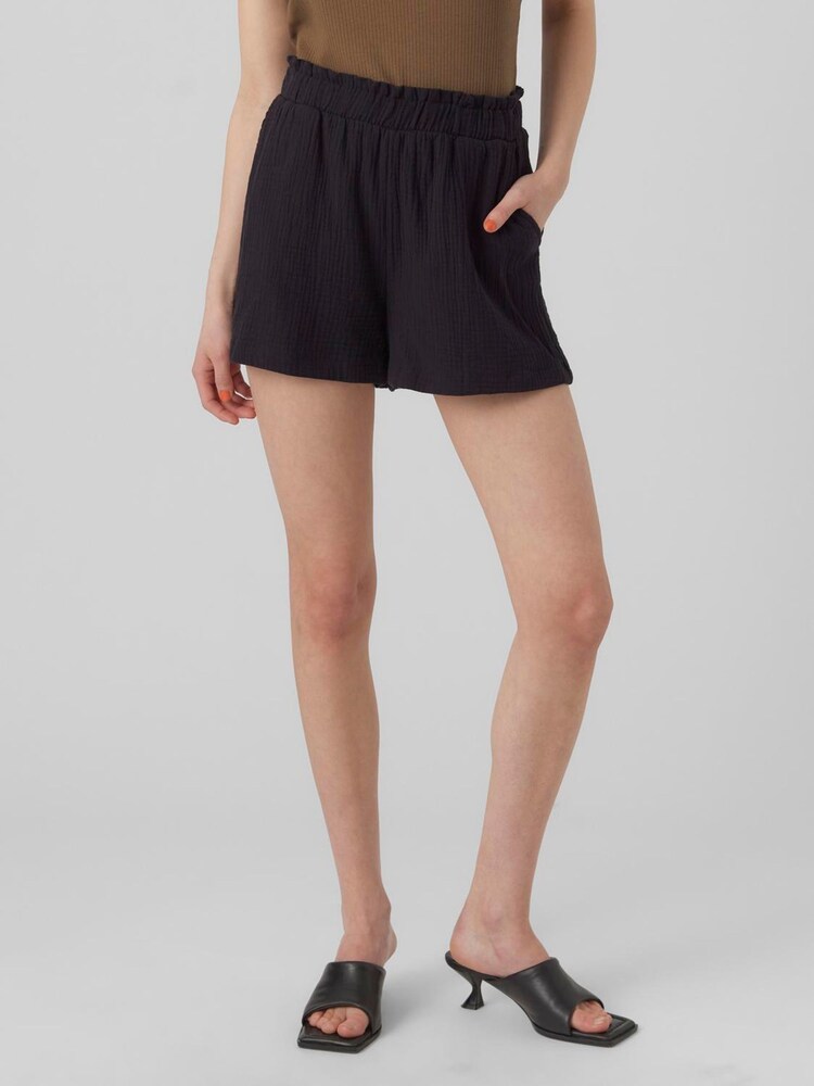 VERO MODA Black Textured Pull On Cotton Blend Shorts - Image 1 of 3 VERO MODA Black Textured Pull On Cotton Blend Shorts - Image 1 of 3