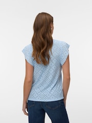 VERO MODA Blue Frill Sleeve Broderie Top - Image 2 of 5