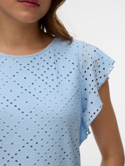 VERO MODA Blue Frill Sleeve Broderie Top - Image 3 of 5