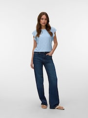 VERO MODA Blue Frill Sleeve Broderie Top - Image 4 of 5