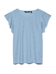 VERO MODA Blue Frill Sleeve Broderie Top - Image 5 of 5