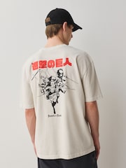 Ecru Attack on Titan Japanese Anime Graphic T-Shirt - Image 1 of 9