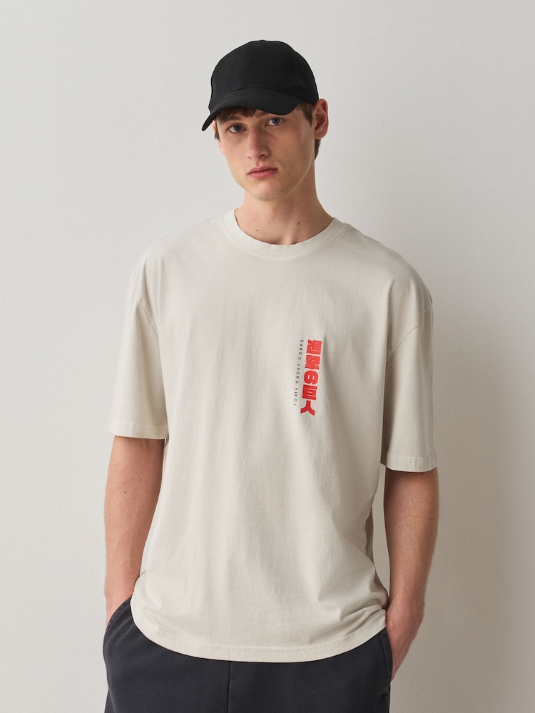 Ecru Attack on Titan Japanese Anime Graphic T-Shirt - Image 2 of 9 Ecru Attack on Titan Japanese Anime Graphic T-Shirt - Image 2 of 9