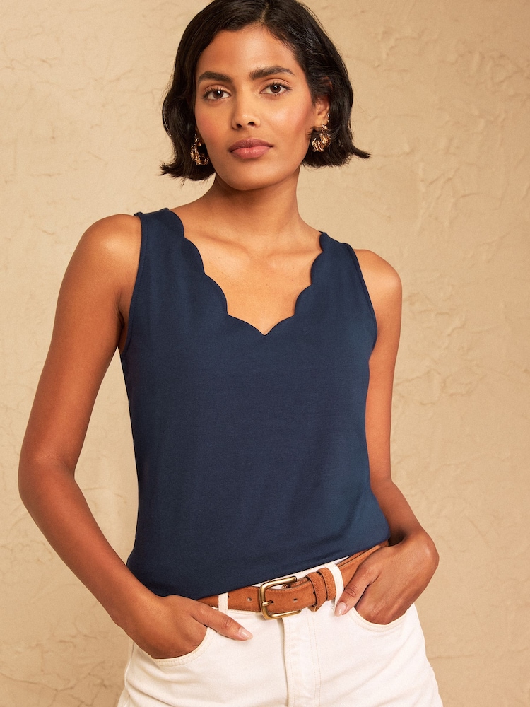 Love & Roses Navy Blue Scallop Scoop Neck Vest - Image 1 of 4