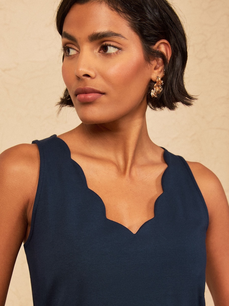 Love & Roses Navy Blue Scallop Scoop Neck Vest - Image 2 of 4