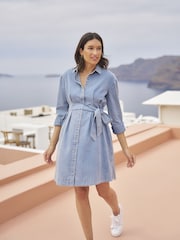 Seraphine Blue Chambray Denim Maternity & Nursing Shirt Dress - Image 4 of 12