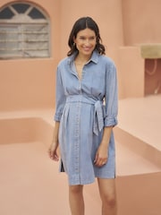 Seraphine Blue Chambray Denim Maternity & Nursing Shirt Dress - Image 6 of 12