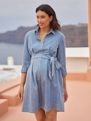 Seraphine Blue Chambray Denim Maternity & Nursing Shirt Dress - Image 7 of 12
