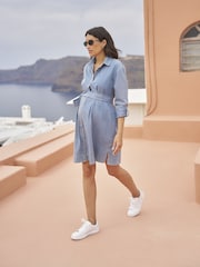 Seraphine Blue Chambray Denim Maternity & Nursing Shirt Dress - Image 9 of 12