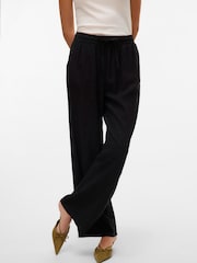 VERO MODA Black High Waisted Linen Mix Wide Leg Trousers - Image 1 of 4